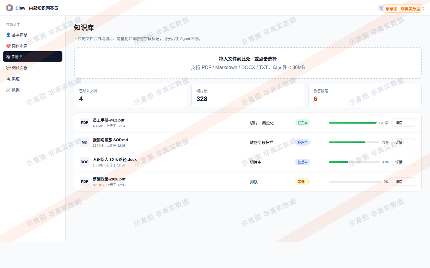 截图 3:知识库上传 + 处理进度